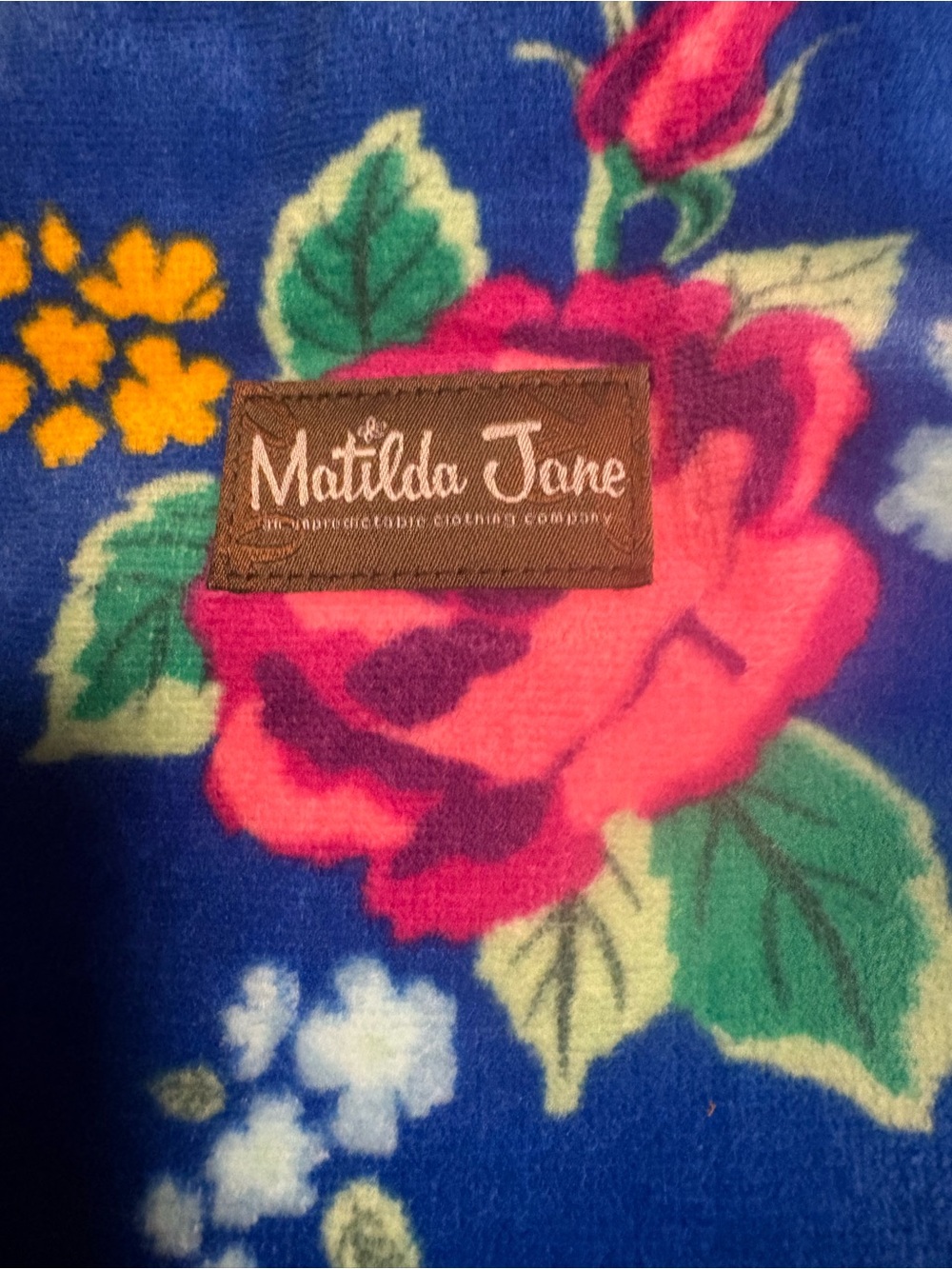Matilda Jane Cobalt Floral Velvet Tote with Pink Roses - Picture 2 of 6